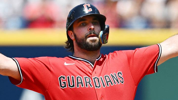Jun 10, 2026; Cleveland, Ohio, USA; Cleveland Guardians catcher Austin Hedges (27) celebrates after hitting an RBI double during the fourth inning against the New York Yankees at Progressive Field. Mandatory Credit: Ken Blaze-Imagn Images Jun 10, 2026; Cleveland, Ohio, USA; Cleveland Guardians catcher Austin Hedges (27) celebrates after hitting an RBI double during the fourth inning against the New York Yankees at Progressive Field. Mandatory Credit: Ken Blaze-Imagn Images