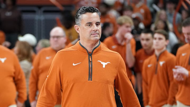 Texas Longhorns head coach Sean Miller enters the court before the game against the Texas A&M Aggies at Moody Center. Texas Longhorns head coach Sean Miller enters the court before the game against the Texas A&M Aggies at Moody Center.
