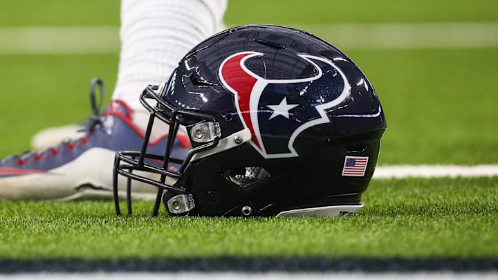 Aug 19, 2017; Houston, TX, USA; General view of a Houston Texans helmet before a game against the New England Patriots at NRG Stadium. Mandatory Credit: Troy Taormina-Imagn Images