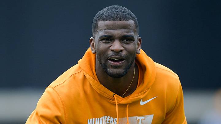 Tennessee wide receivers coach Kelsey Pope during Tennessee football spring practice at Haslam Field in Knoxville, Tenn. on Tuesday, April 5, 2022.
Kns Ut Spring Fball 10 Tennessee wide receivers coach Kelsey Pope during Tennessee football spring practice at Haslam Field in Knoxville, Tenn. on Tuesday, April 5, 2022.
Kns Ut Spring Fball 10