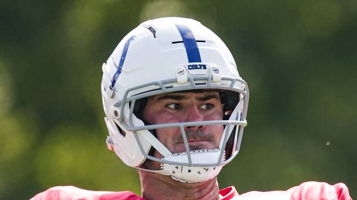 Indianapolis Colts quarterback Daniel Jones throws the ball