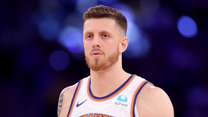 May 19, 2024; New York, New York, USA; New York Knicks center Isaiah Hartenstein (55) reacts during the third quarter of game seven of the second round of the 2024 NBA playoffs against the Indiana Pacers at Madison Square Garden. Mandatory Credit: Brad Penner-Imagn Images May 19, 2024; New York, New York, USA; New York Knicks center Isaiah Hartenstein (55) reacts during the third quarter of game seven of the second round of the 2024 NBA playoffs against the Indiana Pacers at Madison Square Garden. Mandatory Credit: Brad Penner-Imagn Images