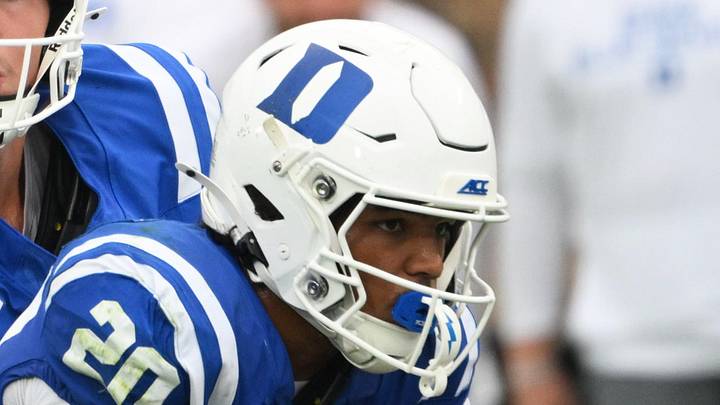 Sep 5, 2026; Durham, North Carolina, USA; Duke Blue Devils quarter back Walker Eget (2) hands the ball off to Duke Blue Devils running back Nate Sheppard (20) during the second quarter against the Tulane Green Wave at Wallace Wade Stadium. Mandatory Credit: Zachary Taft-Imagn Images Sep 5, 2026; Durham, North Carolina, USA; Duke Blue Devils quarter back Walker Eget (2) hands the ball off to Duke Blue Devils running back Nate Sheppard (20) during the second quarter against the Tulane Green Wave at Wallace Wade Stadium. Mandatory Credit: Zachary Taft-Imagn Images