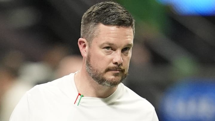 Jan 9, 2026; Atlanta, GA, USA; Oregon Ducks head coach Dan Lanning on the field prior to the 2025 Peach Bowl and semifinal game of the College Football Playoff against the Oregon Ducks at Mercedes-Benz Stadium. Mandatory Credit: Dale Zanine-Imagn Images