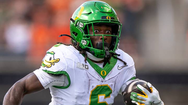 Sep 14, 2024; Corvallis, Oregon, USA; Oregon Ducks running back Noah Whittington (6) runs for a touchdown during the second half against the Oregon State Beavers at Reser Stadium. Mandatory Credit: Craig Strobeck-Imagn Images1 Sep 14, 2024; Corvallis, Oregon, USA; Oregon Ducks running back Noah Whittington (6) runs for a touchdown during the second half against the Oregon State Beavers at Reser Stadium. Mandatory Credit: Craig Strobeck-Imagn Images1