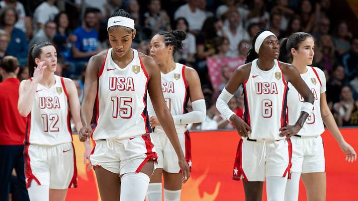 Angel Reese and her teammates play during the FIBA Womens Basketball World Cup. Angel Reese and her teammates play during the FIBA Womens Basketball World Cup.