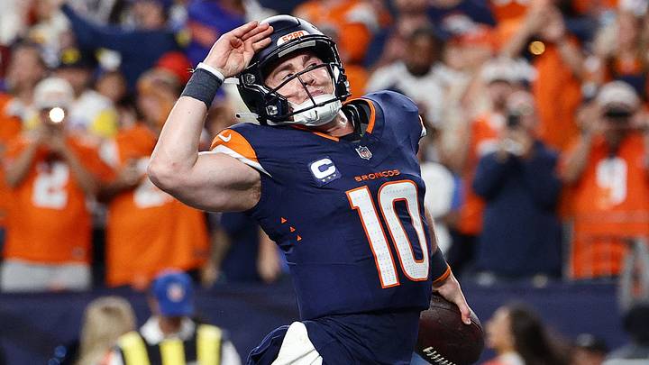 Denver Broncos QB Bo Nix celebrates a touchdown Denver Broncos QB Bo Nix celebrates a touchdown