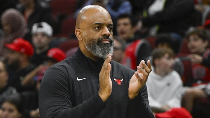 Oct 18, 2024; Chicago, Illinois, USA; Chicago Bulls acting head coach Wes Unseld Jr. directs the team against the Cleveland Cavaliers during the first half at the United Center. Mandatory Credit: Matt Marton-Imagn Images Oct 18, 2024; Chicago, Illinois, USA; Chicago Bulls acting head coach Wes Unseld Jr. directs the team against the Cleveland Cavaliers during the first half at the United Center. Mandatory Credit: Matt Marton-Imagn Images