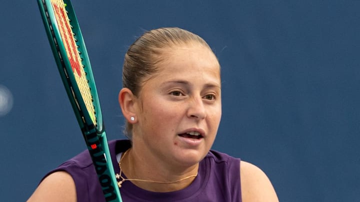 Jelena Ostapenko in action Jelena Ostapenko in action