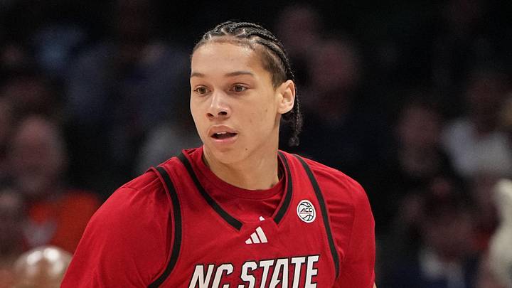 Mar 12, 2026; Charlotte, NC, USA; NC State Wolfpack guard Matt Able (3) brings the ball up the court in the first half at Spectrum Center. Mandatory Credit: Bob Donnan-Imagn Images