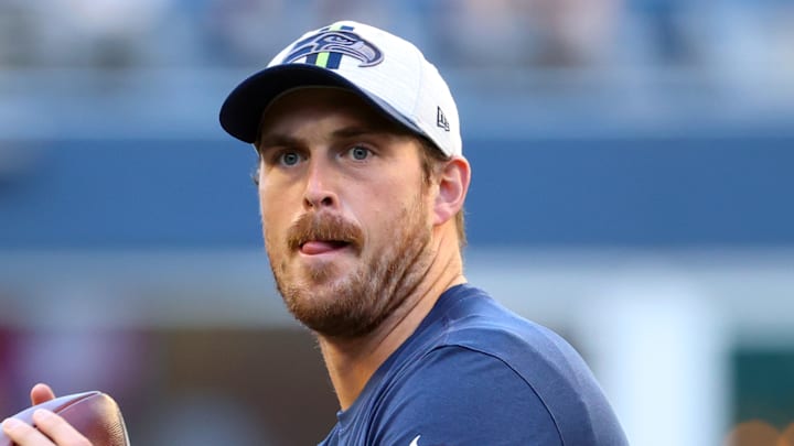 Sean Mannion with the Seattle Seahawks throws a pass