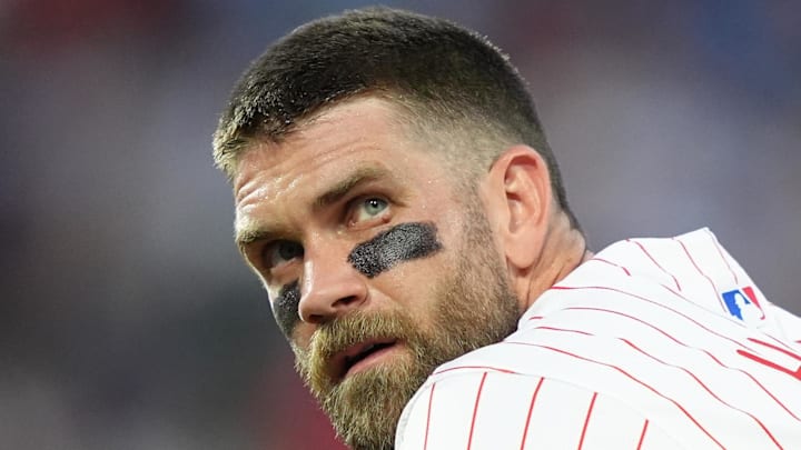 Philadelphia Phillies infielder Bryce Harper (3) looks on against the Boston Red Sox in the fifth inning at Citizens Bank Park on July 22. 