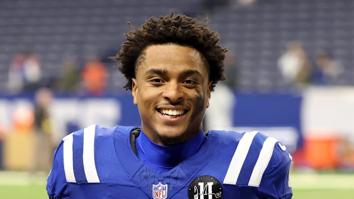 Josh Downs of the Indianapolis Colts smiles