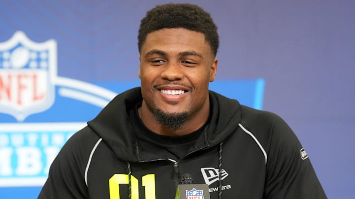 Georgia linebacker CJ Allen speaks during the NFL Scouting Combine at the Indiana Convention Center.