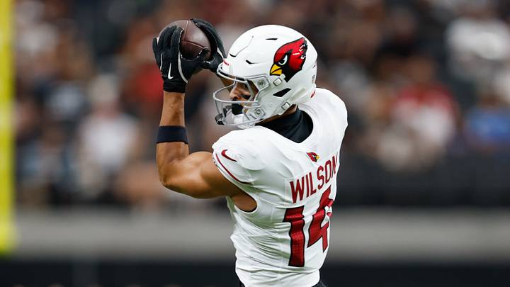 Aug 13, 2026; Paradise, Nevada, USA; Arizona Cardinals wide receiver Michael Wilson (14) makes a catch during a preseason game against the Las Vegas Raiders at Allegiant Stadium. Mandatory Credit: David Brytus-Imagn Images Aug 13, 2026; Paradise, Nevada, USA; Arizona Cardinals wide receiver Michael Wilson (14) makes a catch during a preseason game against the Las Vegas Raiders at Allegiant Stadium. Mandatory Credit: David Brytus-Imagn Images