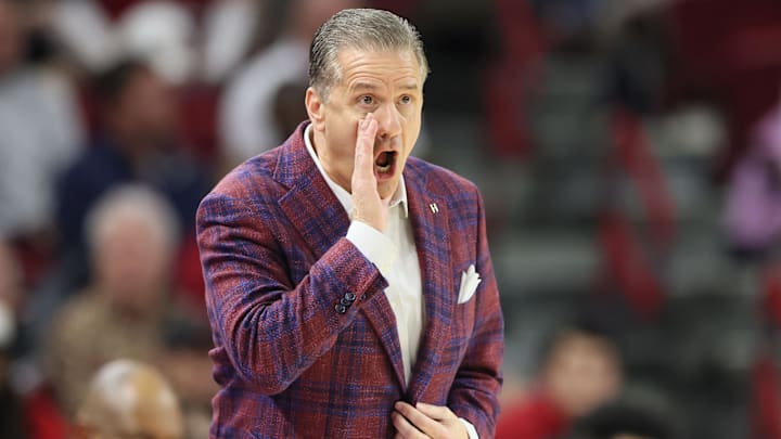 Arkansas Razorbacks coach John Calipari during the first half against the South Carolina Gamecocks at Bud Walton Arena. 