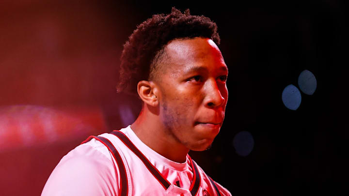 Jan 27, 2026; Raleigh, North Carolina, USA; (EDITOR'S NOTE: Image created using a radial filter) NC State Wolfpack guard Quadir Copeland (11) looks on before the first half of the game against the Syracuse Orange at Lenovo Center. Mandatory Credit: Jaylynn Nash-Imagn Images Jan 27, 2026; Raleigh, North Carolina, USA; (EDITOR'S NOTE: Image created using a radial filter) NC State Wolfpack guard Quadir Copeland (11) looks on before the first half of the game against the Syracuse Orange at Lenovo Center. Mandatory Credit: Jaylynn Nash-Imagn Images