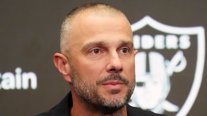 Feb 10, 2026; Henderson, NV, USA;  Las Vegas Raiders general manager John Spytek at press conference at Intermountain Health Performance Center. Mandatory Credit: Kirby Lee-Imagn Images