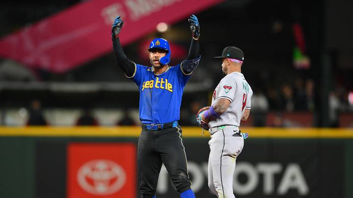 May 29, 2026; Seattle, Washington, USA; Seattle Mariners center fielder Julio Rodriguez (44) celebrates after hitting a double against the Arizona Diamondbacks during the seventh inning at T-Mobile Park. Mandatory Credit: Steven Bisig-Imagn Images May 29, 2026; Seattle, Washington, USA; Seattle Mariners center fielder Julio Rodriguez (44) celebrates after hitting a double against the Arizona Diamondbacks during the seventh inning at T-Mobile Park. Mandatory Credit: Steven Bisig-Imagn Images
