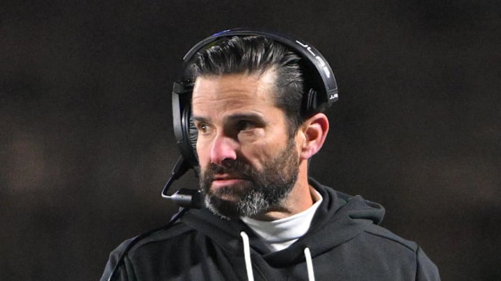 Nov 29, 2025; Durham, North Carolina, USA;  Duke Blue Devils head coach Manny Diaz looks on against the Wake Forest Demon Deacons during the fourth quarter at Wallace Wade Stadium. Mandatory Credit: Zachary Taft-Imagn Images