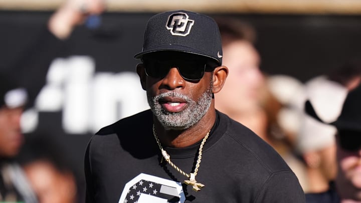 Nov 16, 2024; Boulder, Colorado, USA; Colorado Buffaloes head coach Deion Sanders looks on before the game against the Utah Utes at Folsom Field.