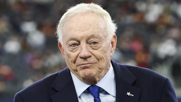 Jan 5, 2025; Arlington, Texas, USA; Dallas Cowboys owner Jerry Jones before the game against the Washington Commanders at AT&T Stadium. Mandatory Credit: Kevin Jairaj-Imagn Images Jan 5, 2025; Arlington, Texas, USA; Dallas Cowboys owner Jerry Jones before the game against the Washington Commanders at AT&T Stadium. Mandatory Credit: Kevin Jairaj-Imagn Images