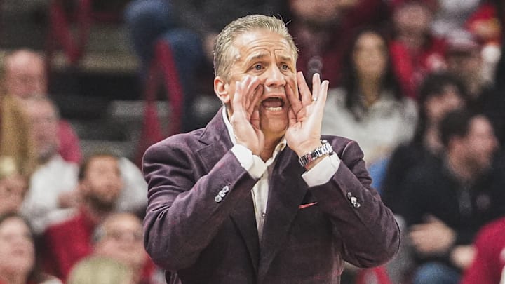 Arkansas Razorbacks coach John Calipari on the sidelines against the Missouri Tigers at Bud Walton Arena in Fayetteville, Ark.