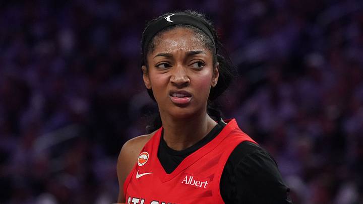San Francisco, California, USA;  Atlanta Dream forward Angel Reese (5) reacts after being fouled by the Golden State Valkyries in the third quarter of game two of the 2026 WNBA Finals at Chase Center on October 19, 2026.