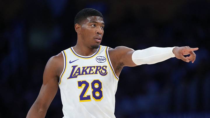Mar 8, 2026; Los Angeles, California, USA; Los Angeles Lakers forward Rui Hachimura (28) reacts against the New York Knicks in the second half at Crypto.com Arena. Mandatory Credit: Kirby Lee-Imagn Images Mar 8, 2026; Los Angeles, California, USA; Los Angeles Lakers forward Rui Hachimura (28) reacts against the New York Knicks in the second half at Crypto.com Arena. Mandatory Credit: Kirby Lee-Imagn Images