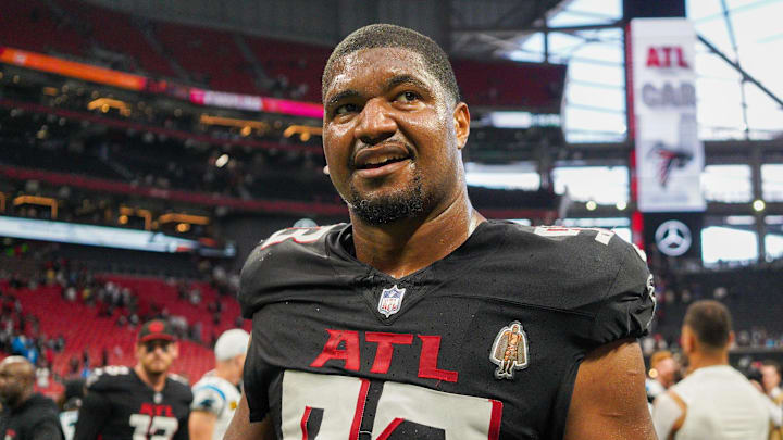 Calais Campbell was second on the Atlanta Falcons with 6.5 sacks in 2023 before signing as a free agent with the Miami Dolphins.