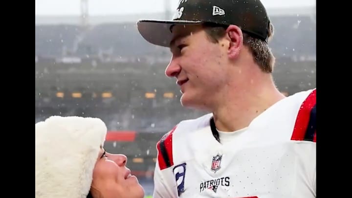 Drake Maye met up with his wife, Ann Michael, after the Patriots beat the Broncos. 
