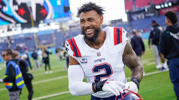 New England Patriots linebacker Harold Landry III (2) heads to the locker room after the victory over the Tennessee Titans at Nissan Stadium in Nashville, Tenn., Sunday, Oct. 19, 2025.