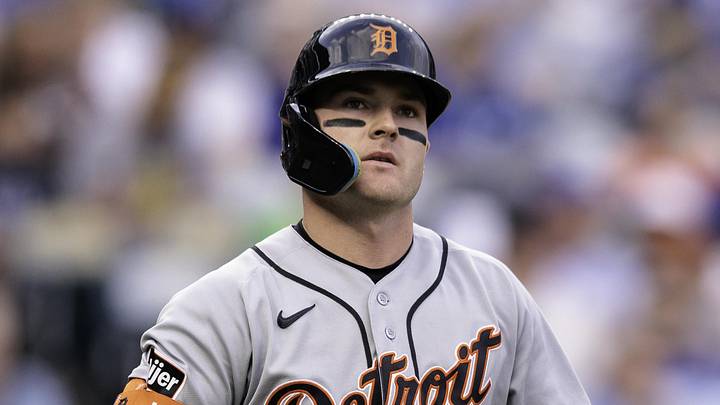 Detroit Tigers shortstop Kevin McGonigle (7) walks to first base. Detroit Tigers shortstop Kevin McGonigle (7) walks to first base.