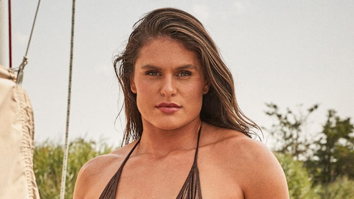 Ilona Maher was photographed by Ben Watts in Bellport, New York. Swimsuit by Norma Kamali. Ilona Maher was photographed by Ben Watts in Bellport, New York. Swimsuit by Norma Kamali.