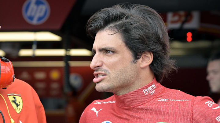 Jun 7, 2024; Montreal, Quebec, CAN; Ferrari driver driver Carlos Sainz (ESP) in the pit lane during the practice session at Circuit Gilles Villeneuve. Mandatory Credit: Eric Bolte-USA TODAY Sports