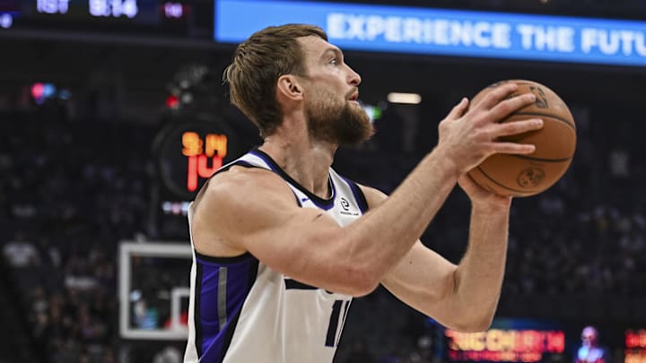 Nov 9, 2025; Sacramento, California, USA; Sacramento Kings forward Domantas Sabonis (11) shoots the ball during the first quarter against the Minnesota Timberwolves at Golden 1 Center. Nov 9, 2025; Sacramento, California, USA; Sacramento Kings forward Domantas Sabonis (11) shoots the ball during the first quarter against the Minnesota Timberwolves at Golden 1 Center.