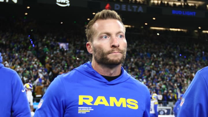 Jan 25, 2026; Seattle, WA, USA; Los Angeles Rams head coach Sean McVay walks on field after the 2026 NFC Championship Game against the Seattle Seahawks at Lumen Field. Mandatory Credit: Kevin Ng-Imagn Images
