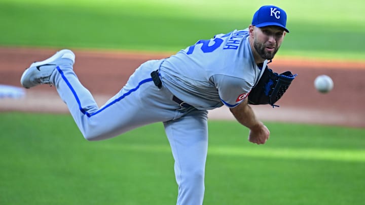 Apr 6, 2026; Cleveland, Ohio, USA; Kansas City Royals starting pitcher Michael Wacha (52) delivers during the first inning against the Cleveland Guardians at Progressive Field. Mandatory Credit: David Dermer-Imagn Images Apr 6, 2026; Cleveland, Ohio, USA; Kansas City Royals starting pitcher Michael Wacha (52) delivers during the first inning against the Cleveland Guardians at Progressive Field. Mandatory Credit: David Dermer-Imagn Images