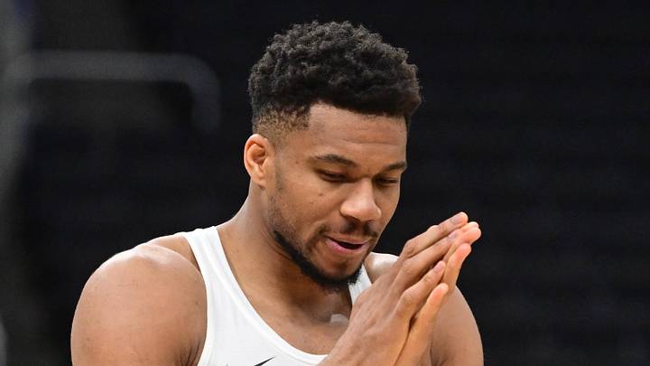 Milwaukee Bucks forward Giannis Antetokounmpo (34) warms up before a game against the Dallas Mavericks at Fiserv Forum on Mar 31, 2026.