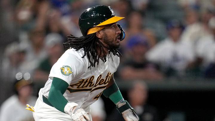 Jun 29, 2026; West Sacramento, California, USA; Athletics second baseman Joshua Kuroda-Grauer (44) hits a double against the Los Angeles Dodgers in the ninth inning at Sutter Health Park. Mandatory Credit: Cary Edmondson-Imagn Images Jun 29, 2026; West Sacramento, California, USA; Athletics second baseman Joshua Kuroda-Grauer (44) hits a double against the Los Angeles Dodgers in the ninth inning at Sutter Health Park. Mandatory Credit: Cary Edmondson-Imagn Images