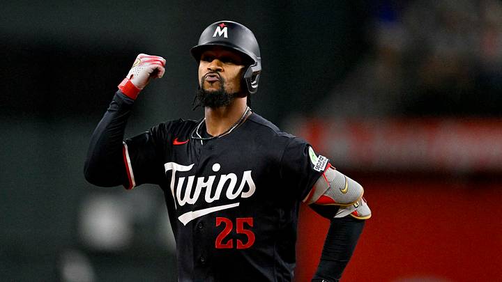 Jun 15, 2026; Arlington, Texas, USA; Minnesota Twins center fielder Byron Buxton (25) rounds the bases after hitting a home run against the Texas Rangers during the sixth inning at Globe Life Field. Mandatory Credit: Jerome Miron-Imagn Images Jun 15, 2026; Arlington, Texas, USA; Minnesota Twins center fielder Byron Buxton (25) rounds the bases after hitting a home run against the Texas Rangers during the sixth inning at Globe Life Field. Mandatory Credit: Jerome Miron-Imagn Images