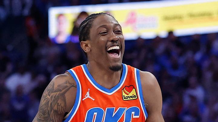 Jan 11, 2026; Oklahoma City, Oklahoma, USA; Oklahoma City Thunder guard/forward Jalen Williams (8) laughs after a play against the Miami Heat during the second half at Paycom Center. Mandatory Credit: Alonzo Adams-Imagn Images Jan 11, 2026; Oklahoma City, Oklahoma, USA; Oklahoma City Thunder guard/forward Jalen Williams (8) laughs after a play against the Miami Heat during the second half at Paycom Center. Mandatory Credit: Alonzo Adams-Imagn Images