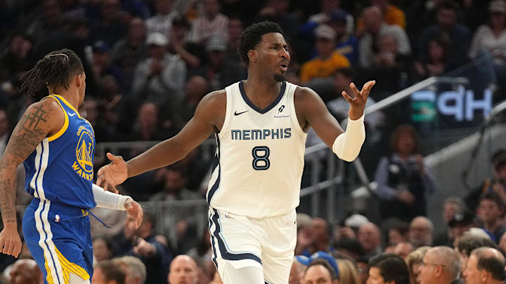 Oct 27, 2025; San Francisco, California, USA; Memphis Grizzlies forward Jaren Jackson Jr. (8) reacts after the Grizzlies committed a turnover against the Golden State Warriors in the fourth quarter at the Chase Center. Mandatory Credit: Cary Edmondson-Imagn Images Oct 27, 2025; San Francisco, California, USA; Memphis Grizzlies forward Jaren Jackson Jr. (8) reacts after the Grizzlies committed a turnover against the Golden State Warriors in the fourth quarter at the Chase Center. Mandatory Credit: Cary Edmondson-Imagn Images