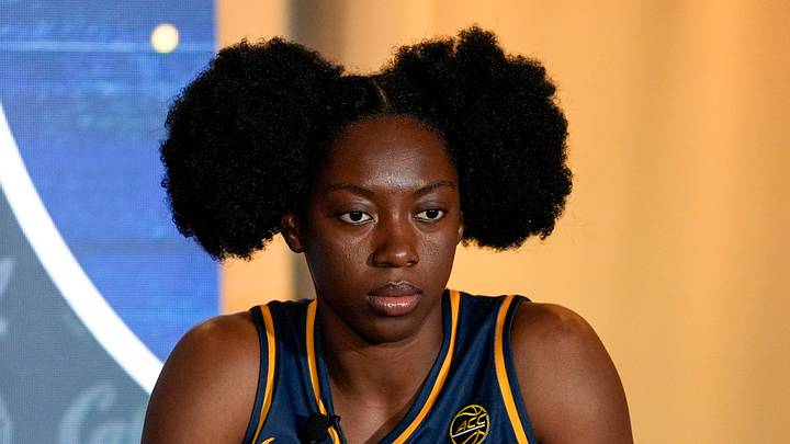 Oct 9, 2024; Charlotte, NC, USA; California forward Ugonne (Michelle) Onyiah during ACC Media Days at The Hilton Charlotte Uptown. Mandatory Credit: Jim Dedmon-Imagn Images Oct 9, 2024; Charlotte, NC, USA; California forward Ugonne (Michelle) Onyiah during ACC Media Days at The Hilton Charlotte Uptown. Mandatory Credit: Jim Dedmon-Imagn Images