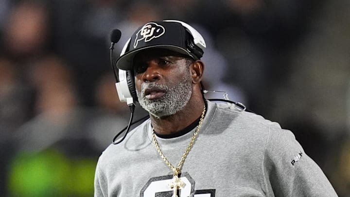 Oct 26, 2024; Boulder, Colorado, USA; Colorado Buffaloes head coach Deion Sanders walks the sidelines in the second half against the Cincinnati Bearcats at Folsom Field. Mandatory Credit: Ron Chenoy-Imagn Images Oct 26, 2024; Boulder, Colorado, USA; Colorado Buffaloes head coach Deion Sanders walks the sidelines in the second half against the Cincinnati Bearcats at Folsom Field. Mandatory Credit: Ron Chenoy-Imagn Images