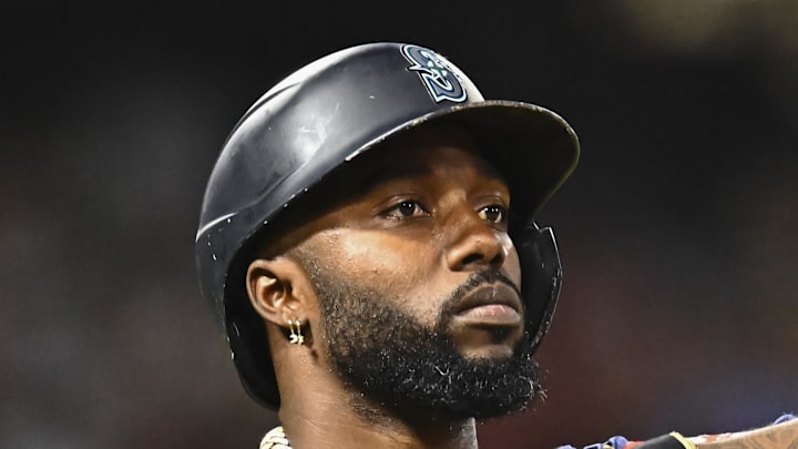 Seattle Mariners outfielder Randy Arozarena (56) walks against the Los Angeles Angels during the sixth inning at Angel Stadium on July 26. Seattle Mariners outfielder Randy Arozarena (56) walks against the Los Angeles Angels during the sixth inning at Angel Stadium on July 26.