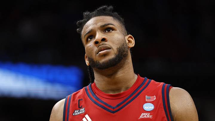 Mar 27, 2026; Washington, DC, USA; St. John's Red Storm forward Zuby Ejiofor (24) reacts after losing to Duke Blue Devils during a Sweet Sixteen game of the East Regional of the men's 2026 NCAA Tournament at Capital One Arena. Mandatory Credit: Geoff Burke-Imagn Images Mar 27, 2026; Washington, DC, USA; St. John's Red Storm forward Zuby Ejiofor (24) reacts after losing to Duke Blue Devils during a Sweet Sixteen game of the East Regional of the men's 2026 NCAA Tournament at Capital One Arena. Mandatory Credit: Geoff Burke-Imagn Images