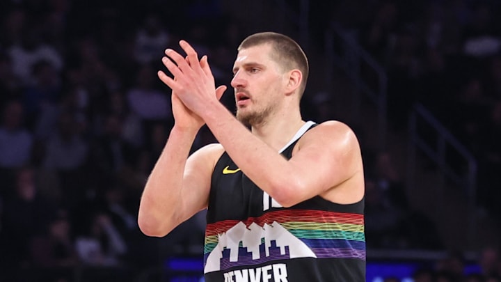 Feb 4, 2026; New York, New York, USA;  Denver Nuggets center Nikola Jokic (15) at Madison Square Garden.