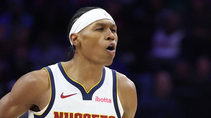 Jan 5, 2026; Philadelphia, Pennsylvania, USA; Denver Nuggets guard Peyton Watson (8) reacts to his score against the Philadelphia 76ers during the first quarter at Xfinity Mobile Arena. Mandatory Credit: Bill Streicher-Imagn Images Jan 5, 2026; Philadelphia, Pennsylvania, USA; Denver Nuggets guard Peyton Watson (8) reacts to his score against the Philadelphia 76ers during the first quarter at Xfinity Mobile Arena. Mandatory Credit: Bill Streicher-Imagn Images