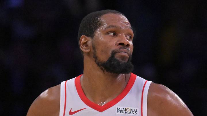 Apr 21, 2026; Los Angeles, California, USA; Houston Rockets forward Kevin Durant (7) looks on from the court during the final minutes of game two of the first round of the 2026 NBA Playoffs at against the Los Angeles Lakers at Crypto.com Arena. Mandatory Credit: Jayne Kamin-Oncea-Imagn Images